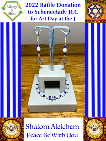 Pearl and Lapis Lazuli Lever back earrings with Star of David Charm and bracelet with dove charm in sterling silver