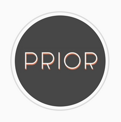 Prior shop logo showing 'Prior' in capital letters in white with a pink shadow, inside a grey circle.