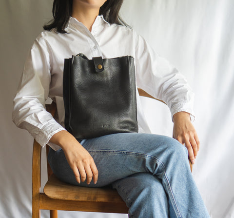 Full grain leather tote bag