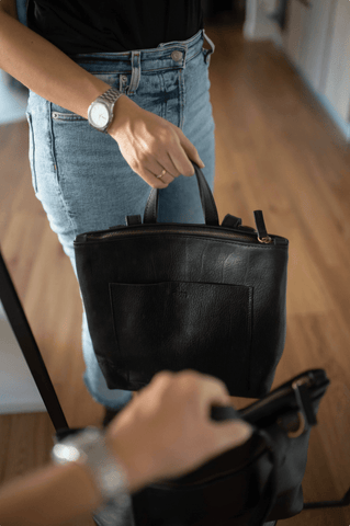 black convertible leather backpack