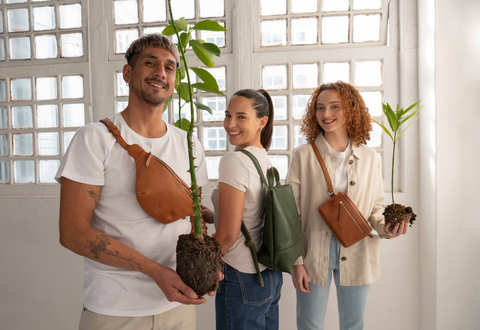 Leather handbags made with natural materials