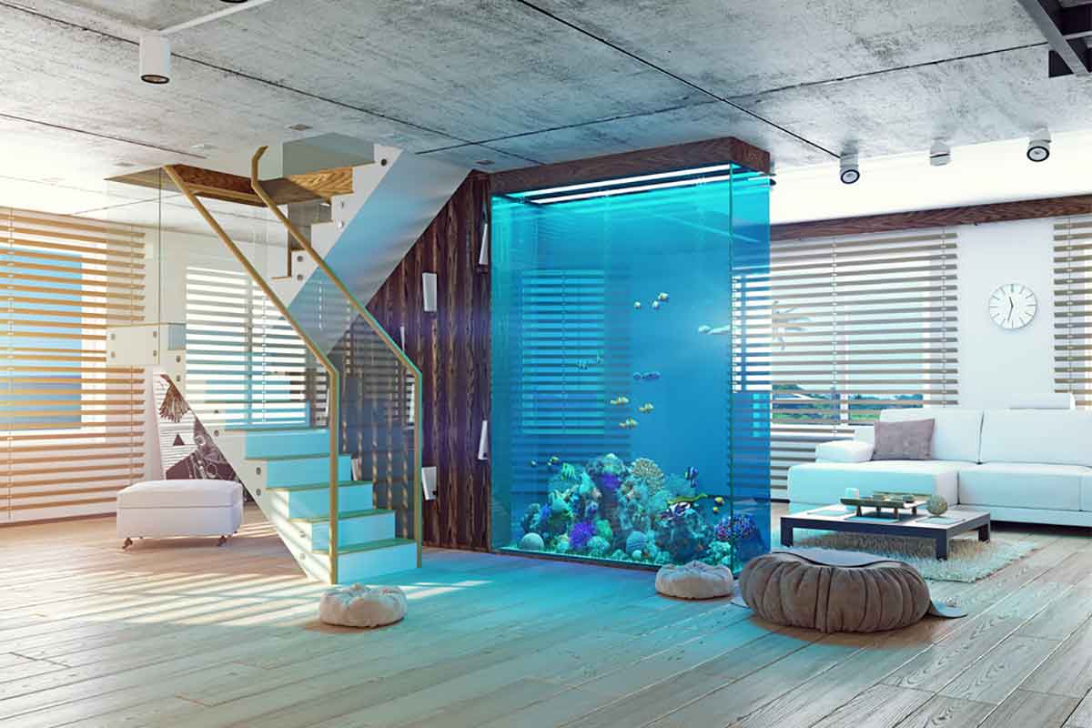luxury home aquarium stairwell