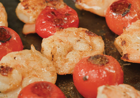 Prawn and tomato on skewers