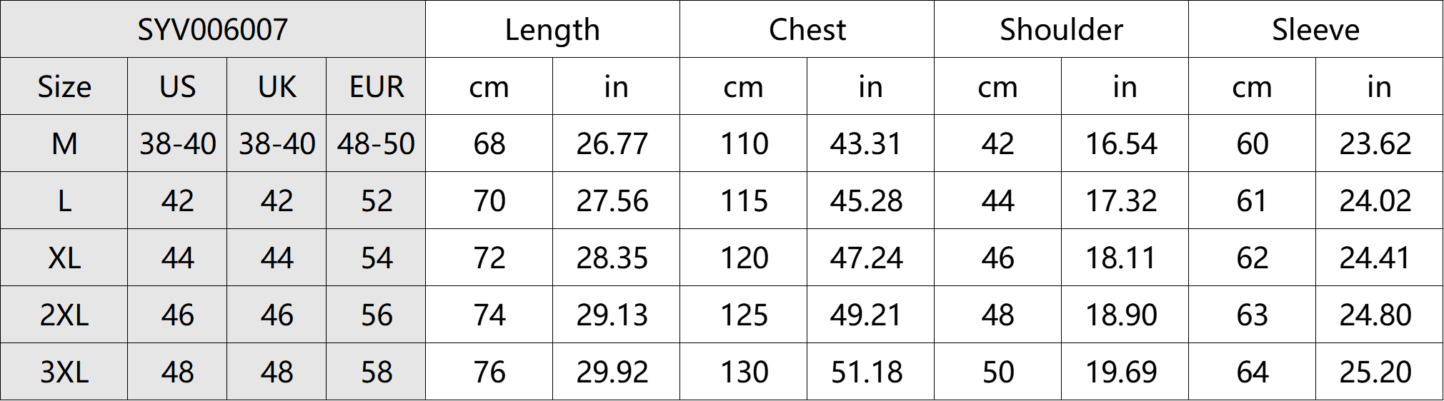 Casual Soft Splicing Cardigan Size Chart