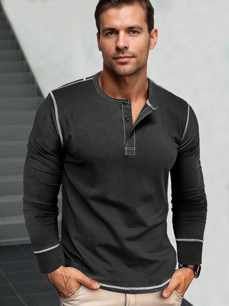 Stylish Soft Everyday Henley Shirt - Black / S