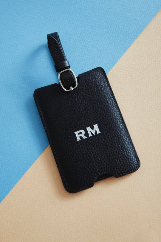 Luggage Tag Leather Meeting Place Black — Australian Geographic