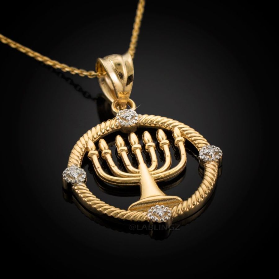 Silver and gold menorah pendants as symbolic Hanukkah jewelry