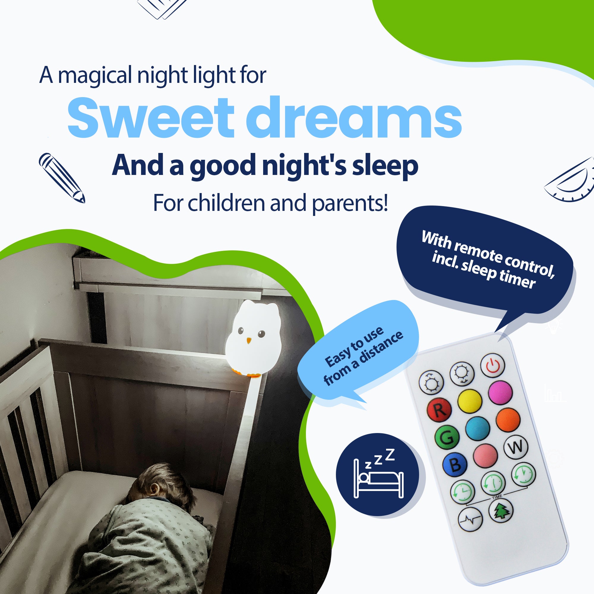 A magical night light for sweet dreams and a healthy night's sleep for children and parents - with remote control including sleep timer - easily from a distance