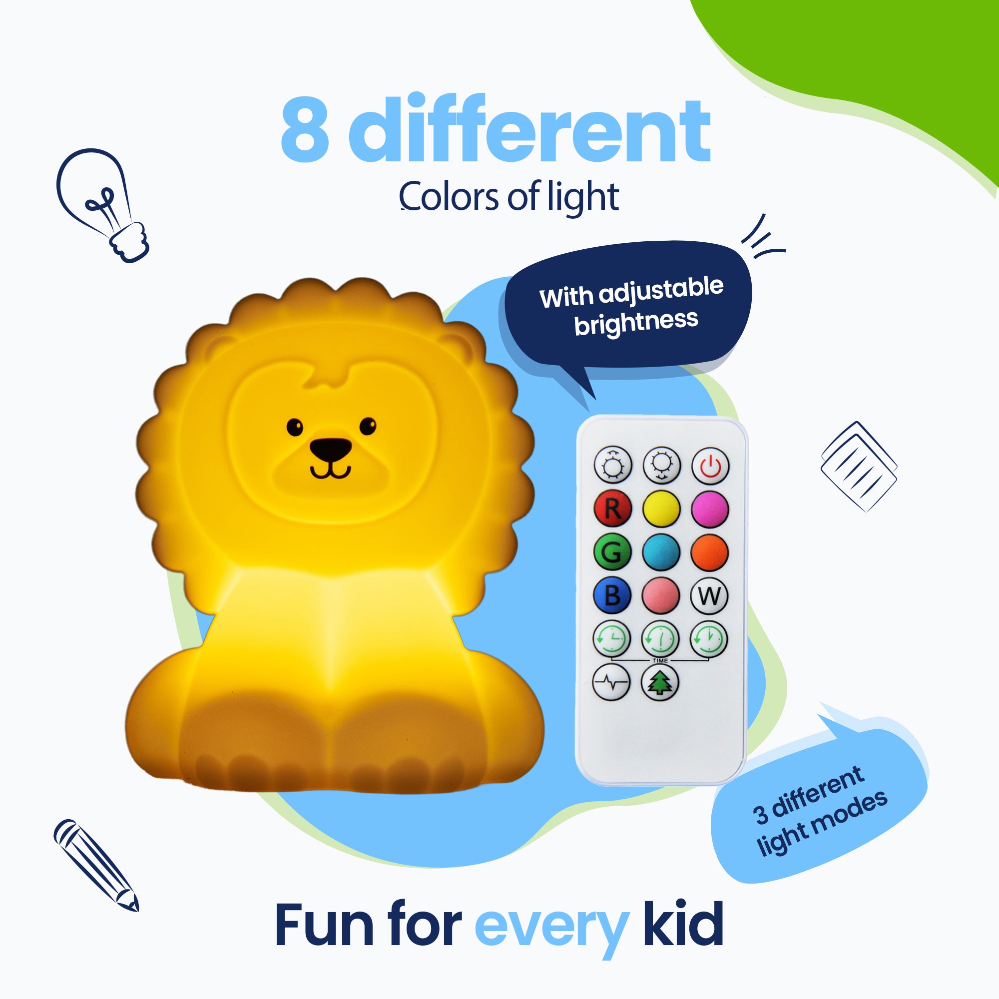 8 colores diferentes de luz - 3 modos de luz diferentes - Diversión para todos los niños