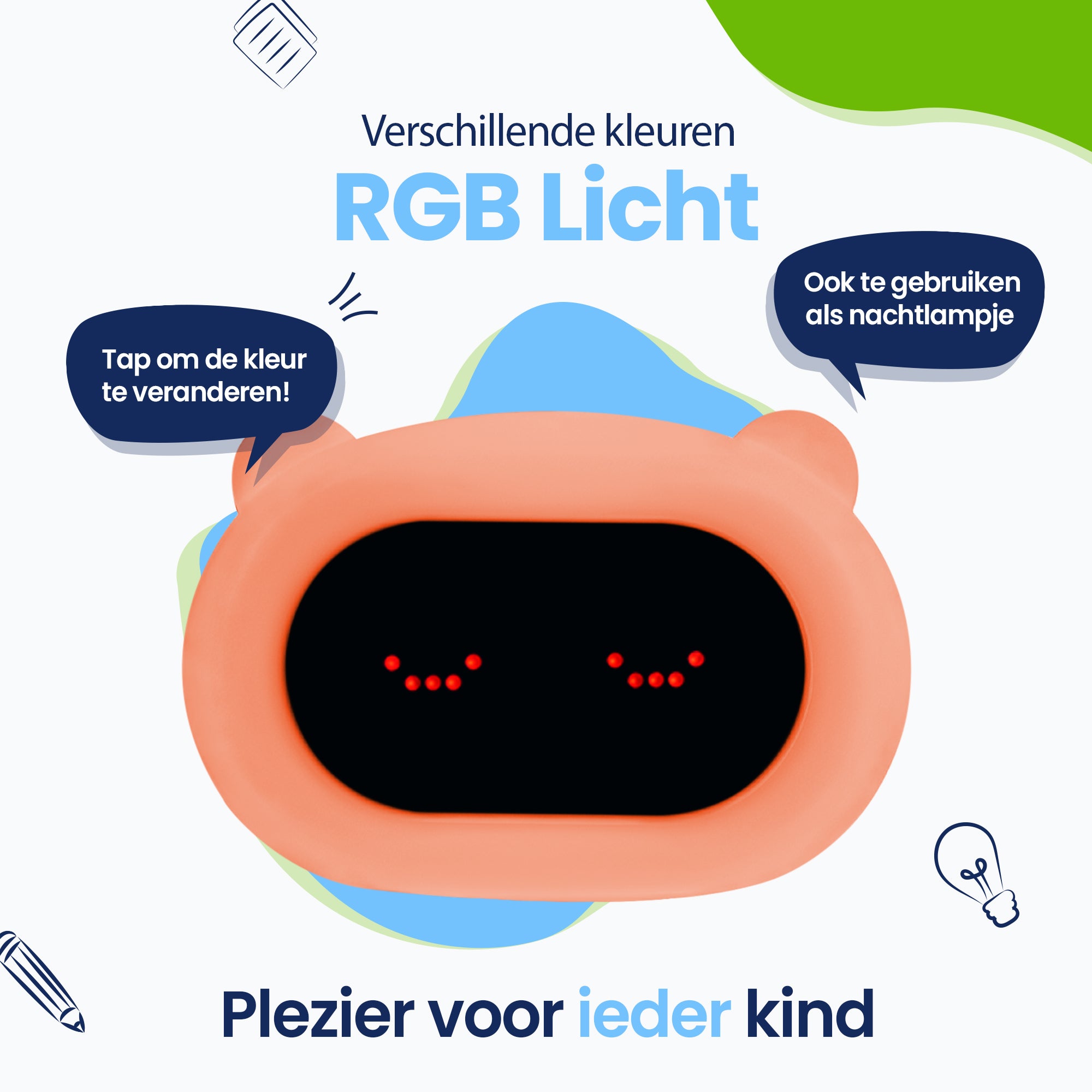 Verschillende kleuren RGB licht - Tap om de kleur te veranderen! Ook te gebruiken als nachtlampje - Plezier voor ieder kind