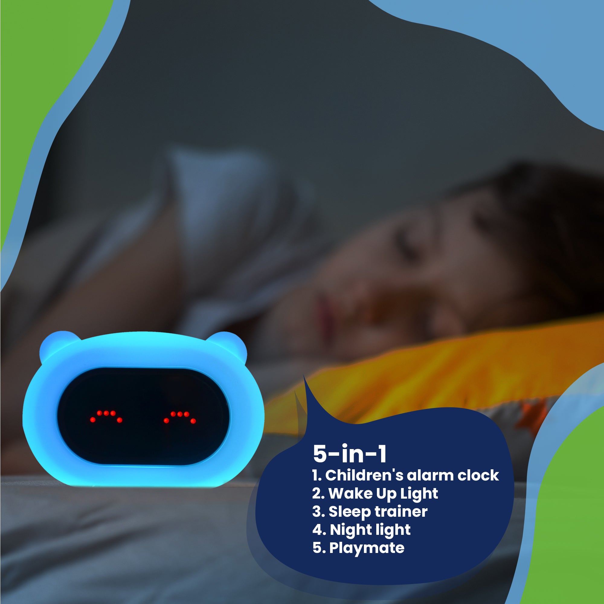 An alert alarm clock as a friend that makes you dream. Every child's friend