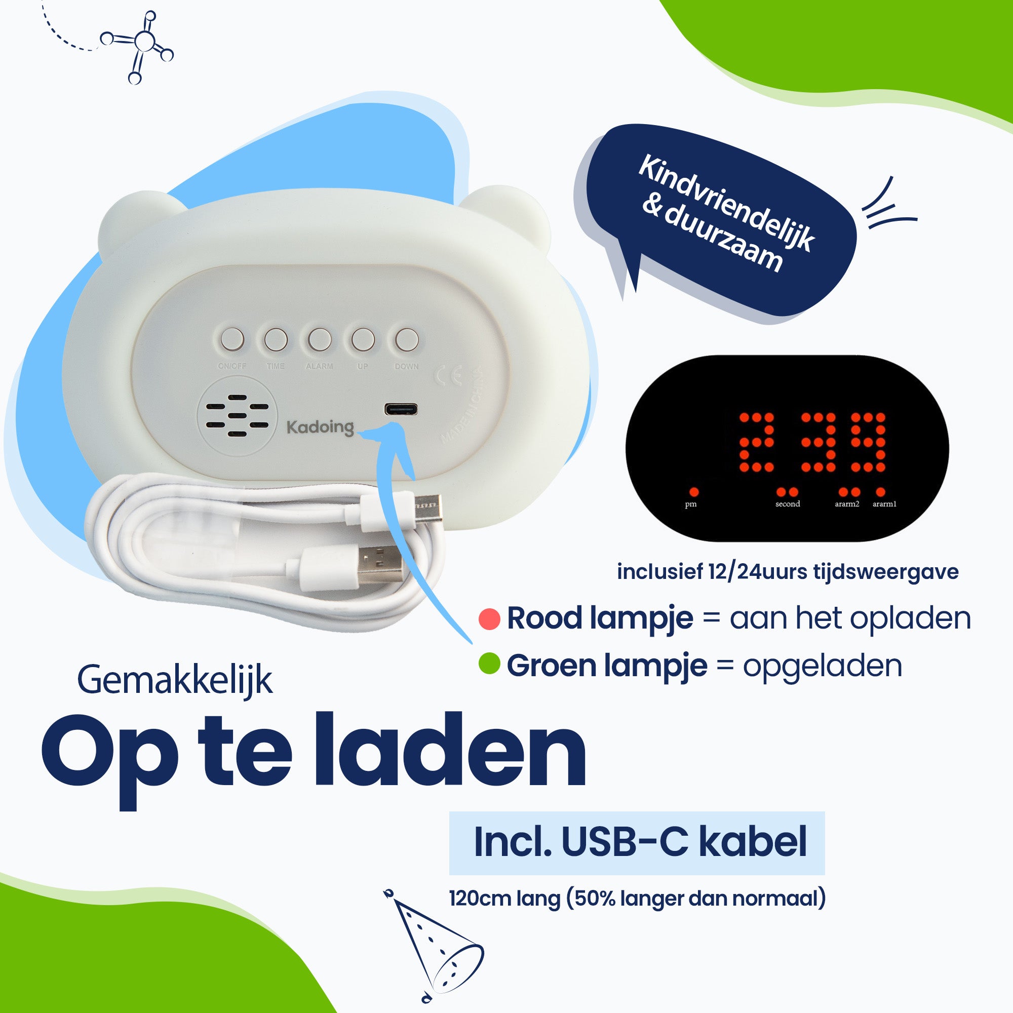 Gemakkelijk op te laden - Incl. USB-C kabel - Kidsproof