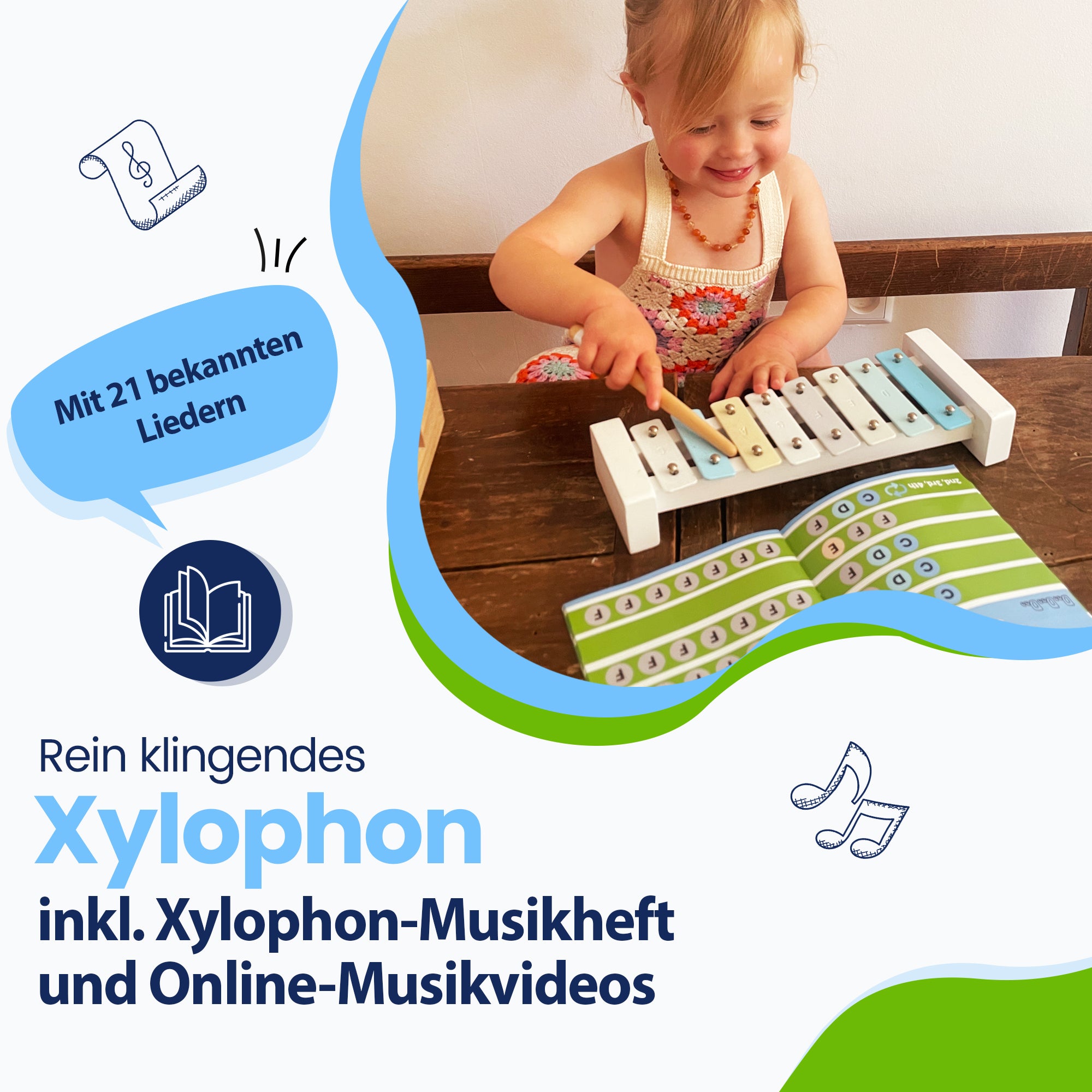 Mit 21 bekannten Liedern! Rein klingendes Xylophon – inkl. Xylophon-Musikheft und Online-Musikvideos