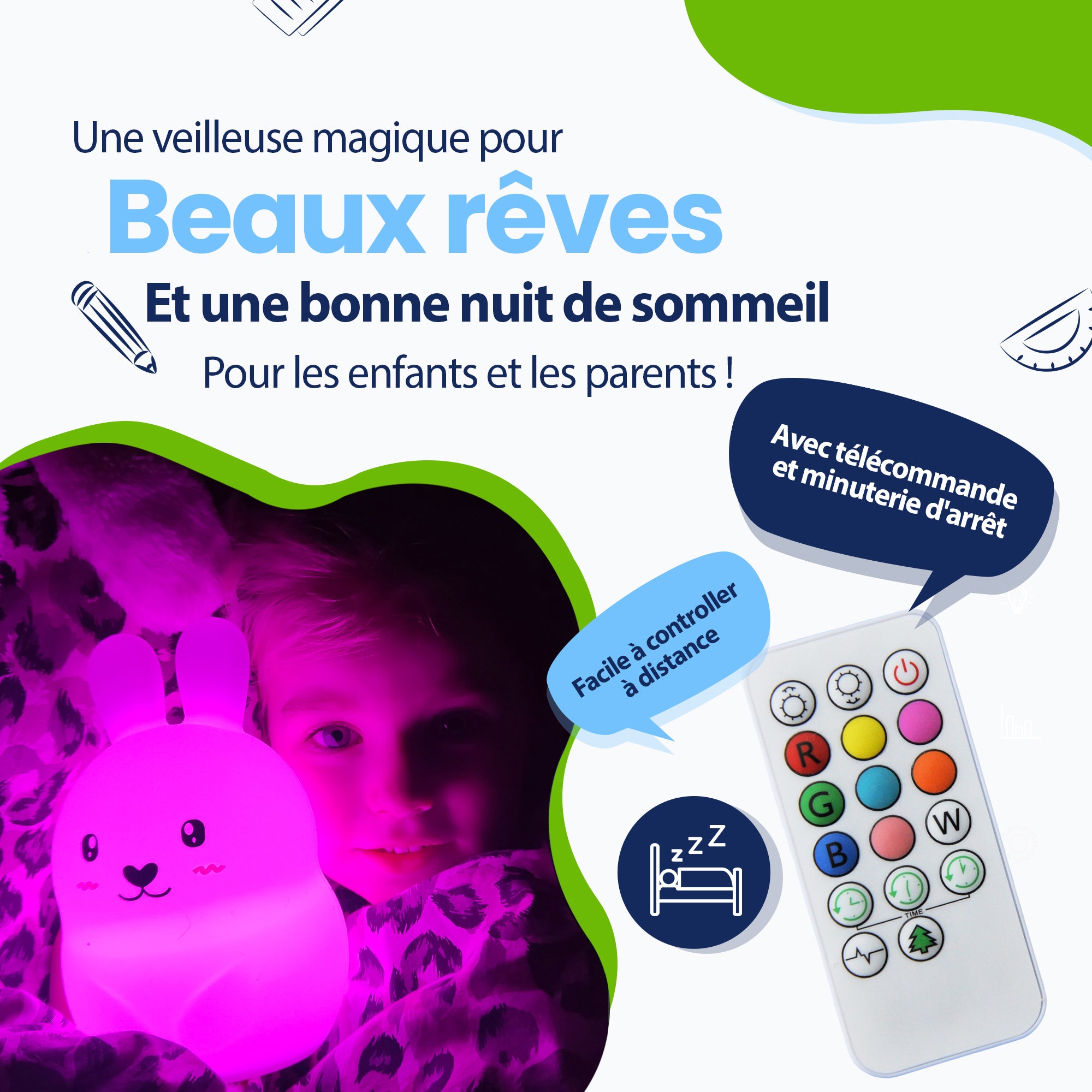 Une veilleuse magique pour de beaux rêves et une bonne nuit de sommeil pour les enfants et les parents - avec télécommande et minuterie d'arrêt - facilement à distance