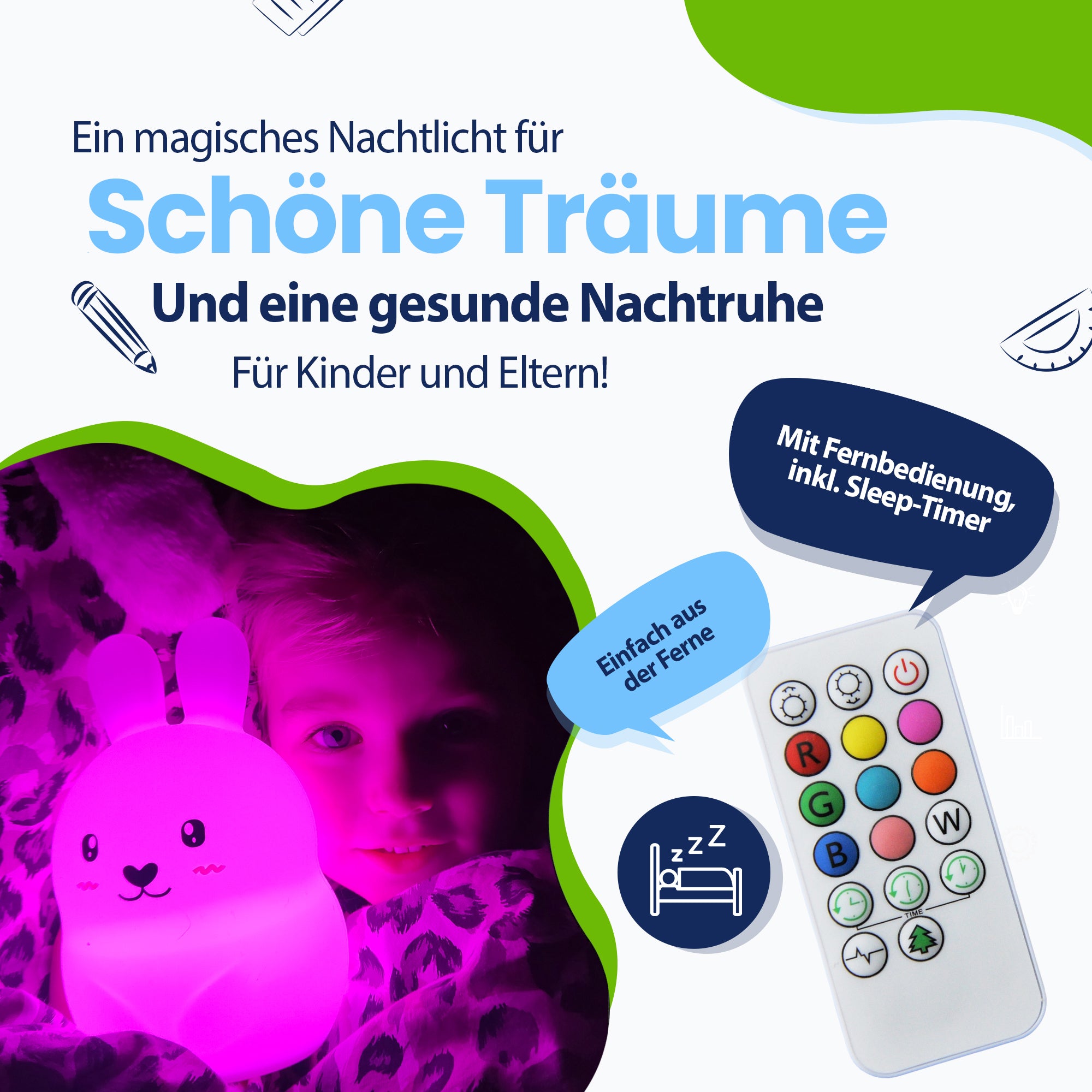 Ein zauberhaftes Nachtlicht für süße Träume und einen gesunden Schlaf für Kinder und Eltern – mit Fernbedienung inklusive Sleep-Timer – ganz einfach aus der Ferne