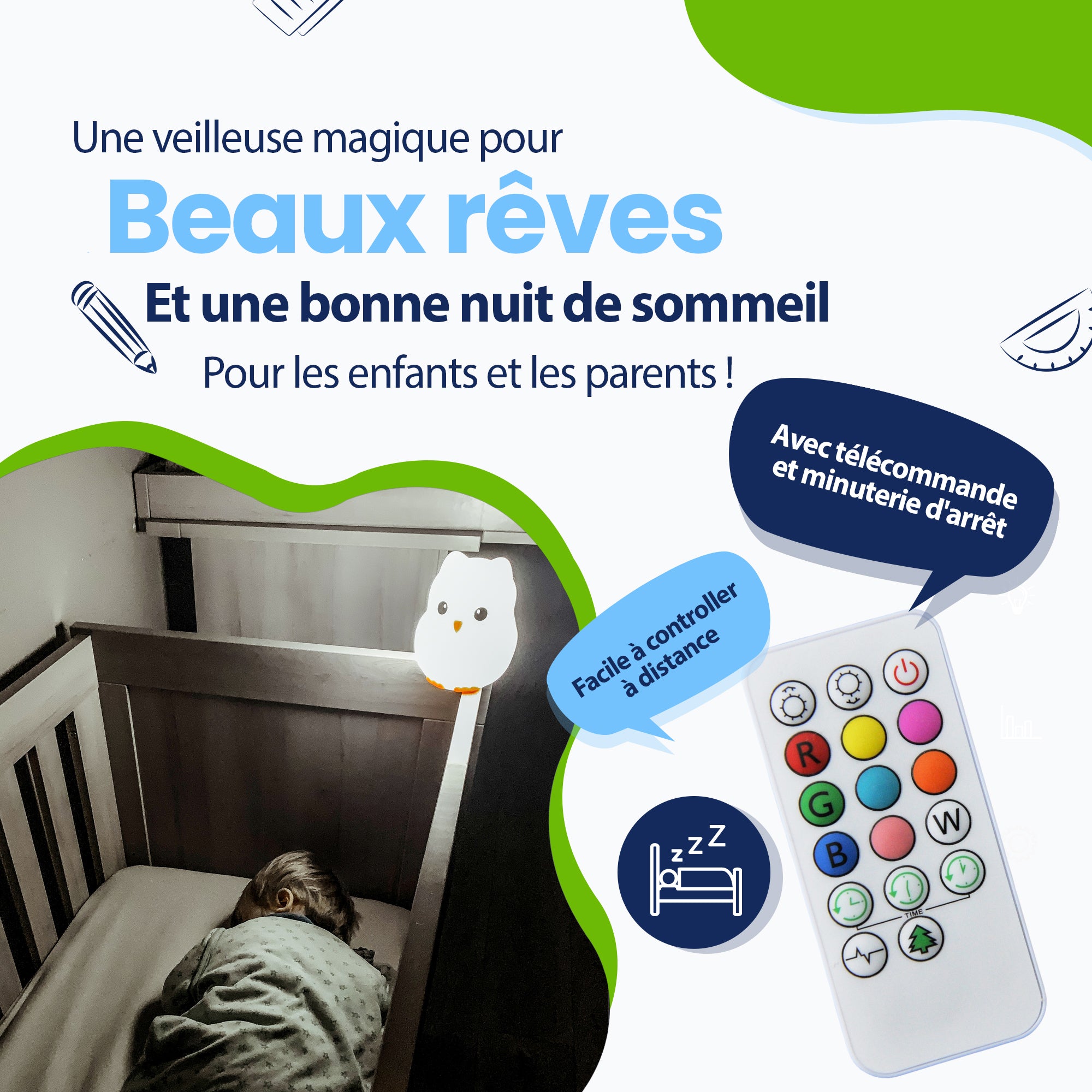 Une veilleuse magique pour de beaux rêves et une bonne nuit de sommeil pour les enfants et les parents - avec télécommande et minuterie d'arrêt - facilement à distance