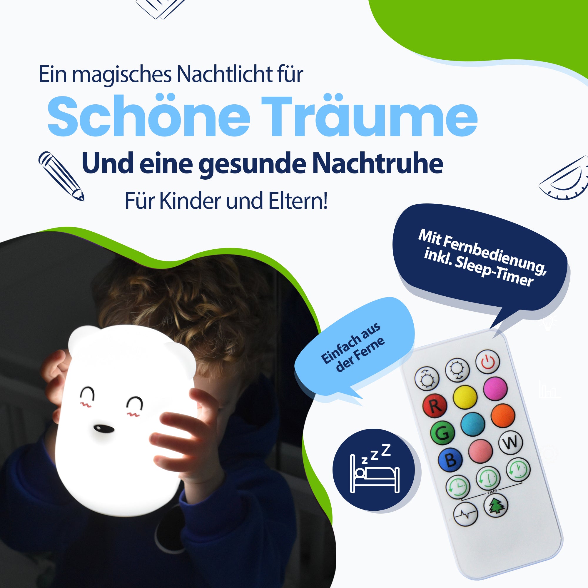 Ein zauberhaftes Nachtlicht für süße Träume und einen gesunden Schlaf für Kinder und Eltern – mit Fernbedienung inklusive Sleep-Timer – ganz einfach aus der Ferne