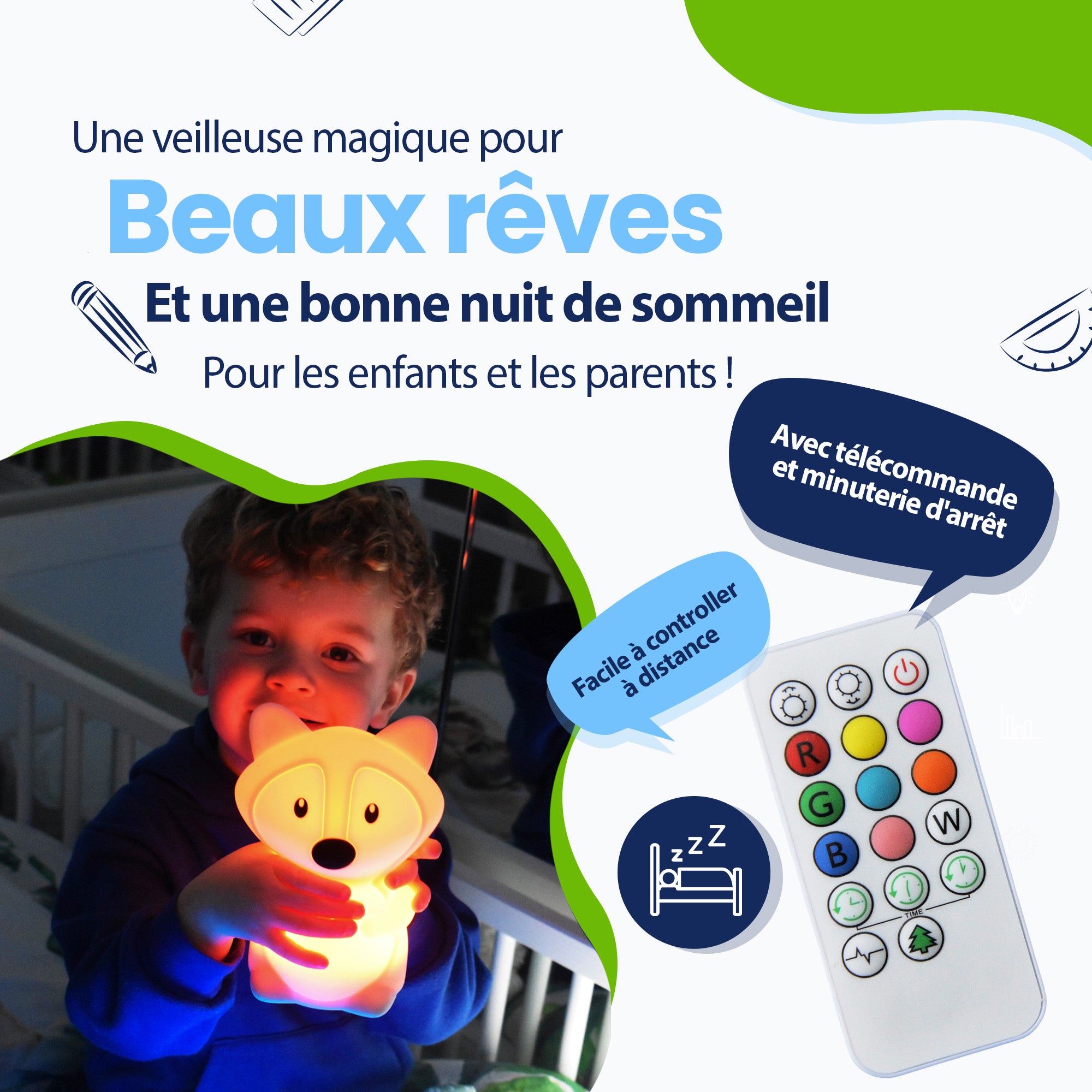 Une veilleuse magique pour de beaux rêves et une bonne nuit de sommeil pour les enfants et les parents - avec télécommande et minuterie d'arrêt - facilement à distance