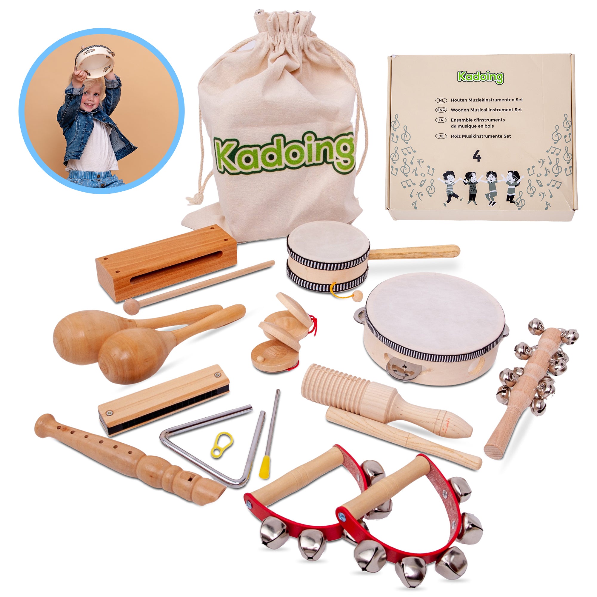 18-teiliges Musikinstrumenten-Set aus Holz von Kadoing. Das ultimative Kinderspielzeug