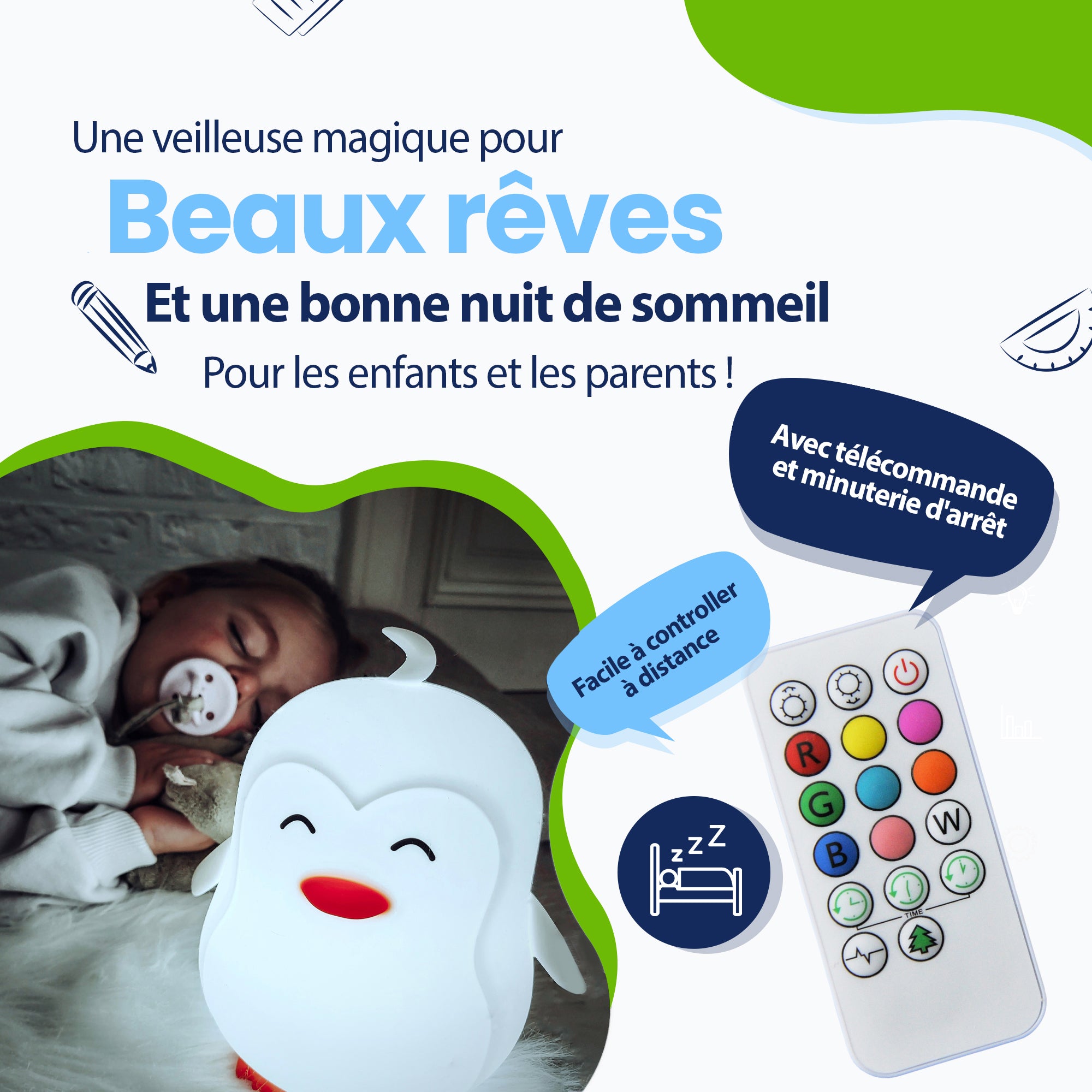 Une veilleuse magique pour de beaux rêves et une bonne nuit de sommeil pour les enfants et les parents - avec télécommande et minuterie d'arrêt - facilement à distance