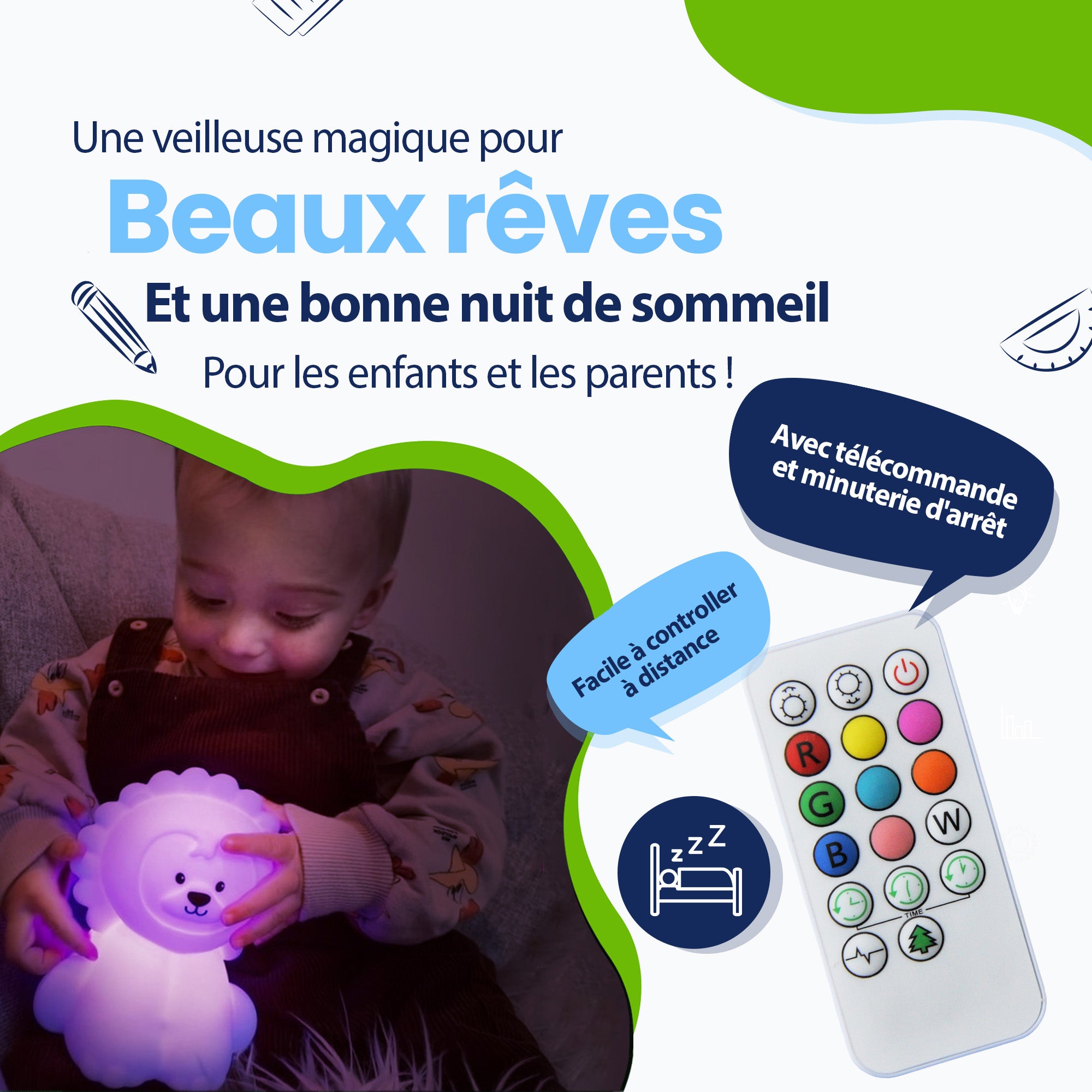 Une veilleuse magique pour de beaux rêves et une bonne nuit de sommeil pour les enfants et les parents - avec télécommande et minuterie d'arrêt - facilement à distance