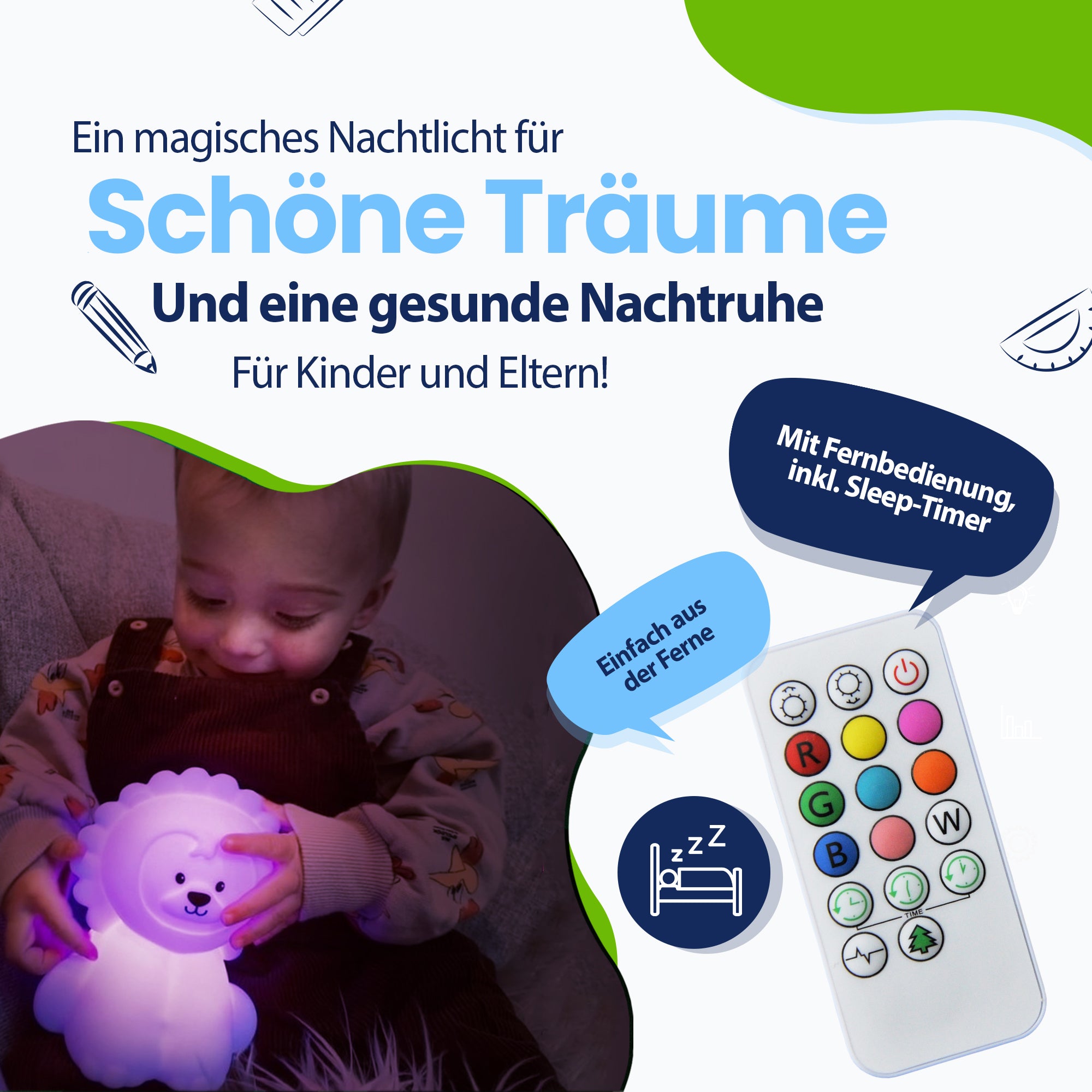 Ein zauberhaftes Nachtlicht für süße Träume und einen gesunden Schlaf für Kinder und Eltern – mit Fernbedienung inklusive Sleep-Timer – ganz einfach aus der Ferne