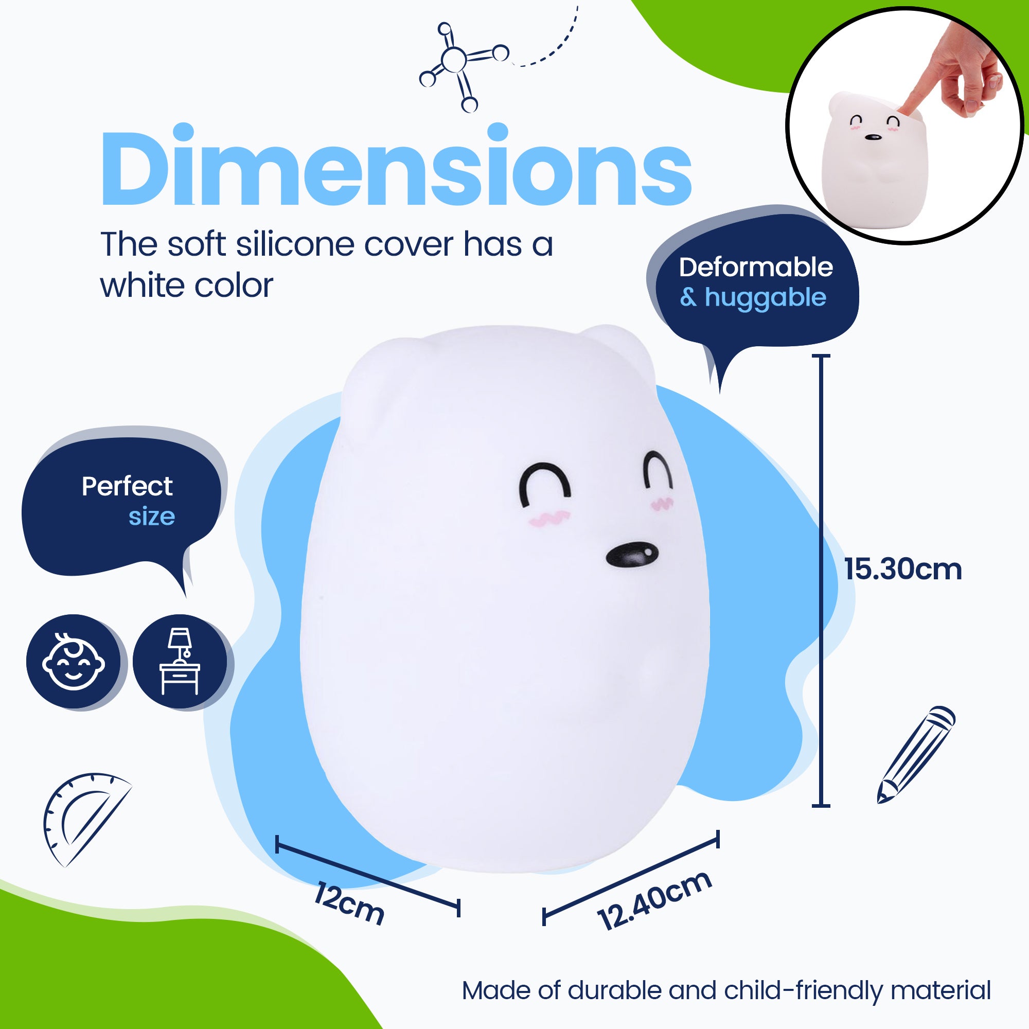 Dimensions Bear Night Lamp - Perfect size - Premium Design - The silicone cover is white in color