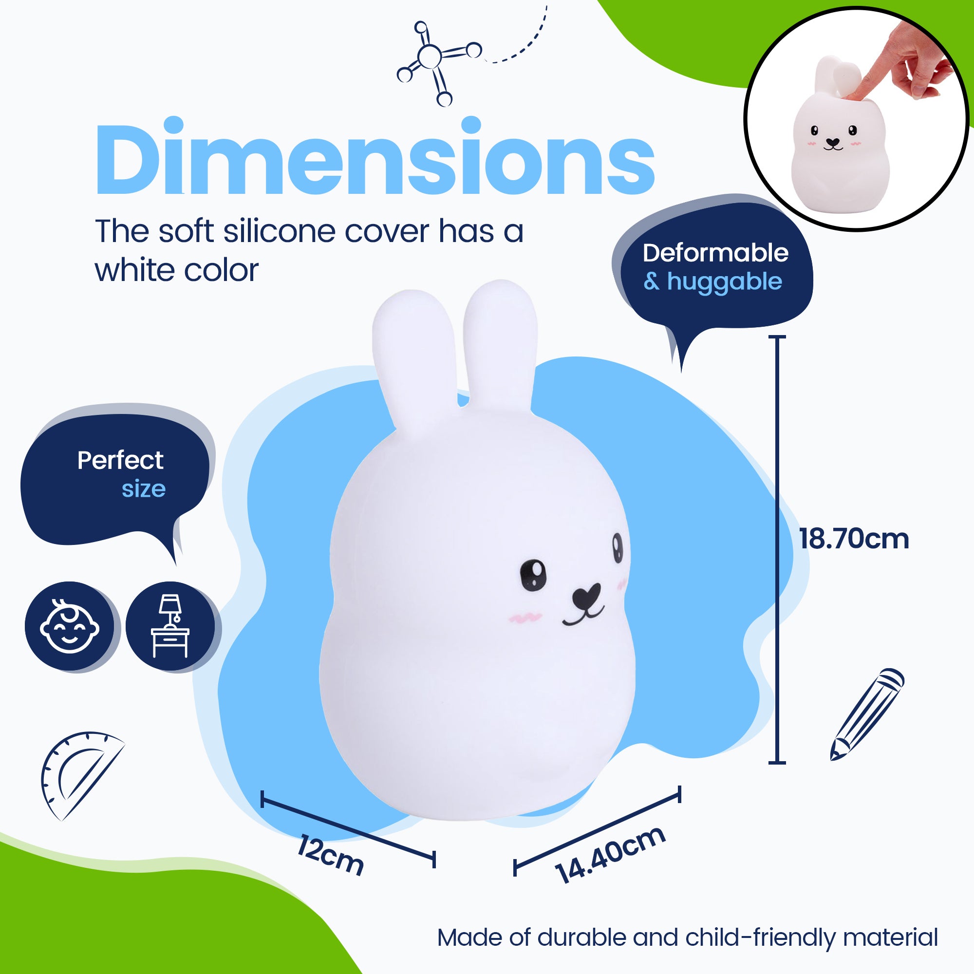 Dimensions Rabbit Night Lamp - Perfect size - Premium Design - The silicone cover is white in color