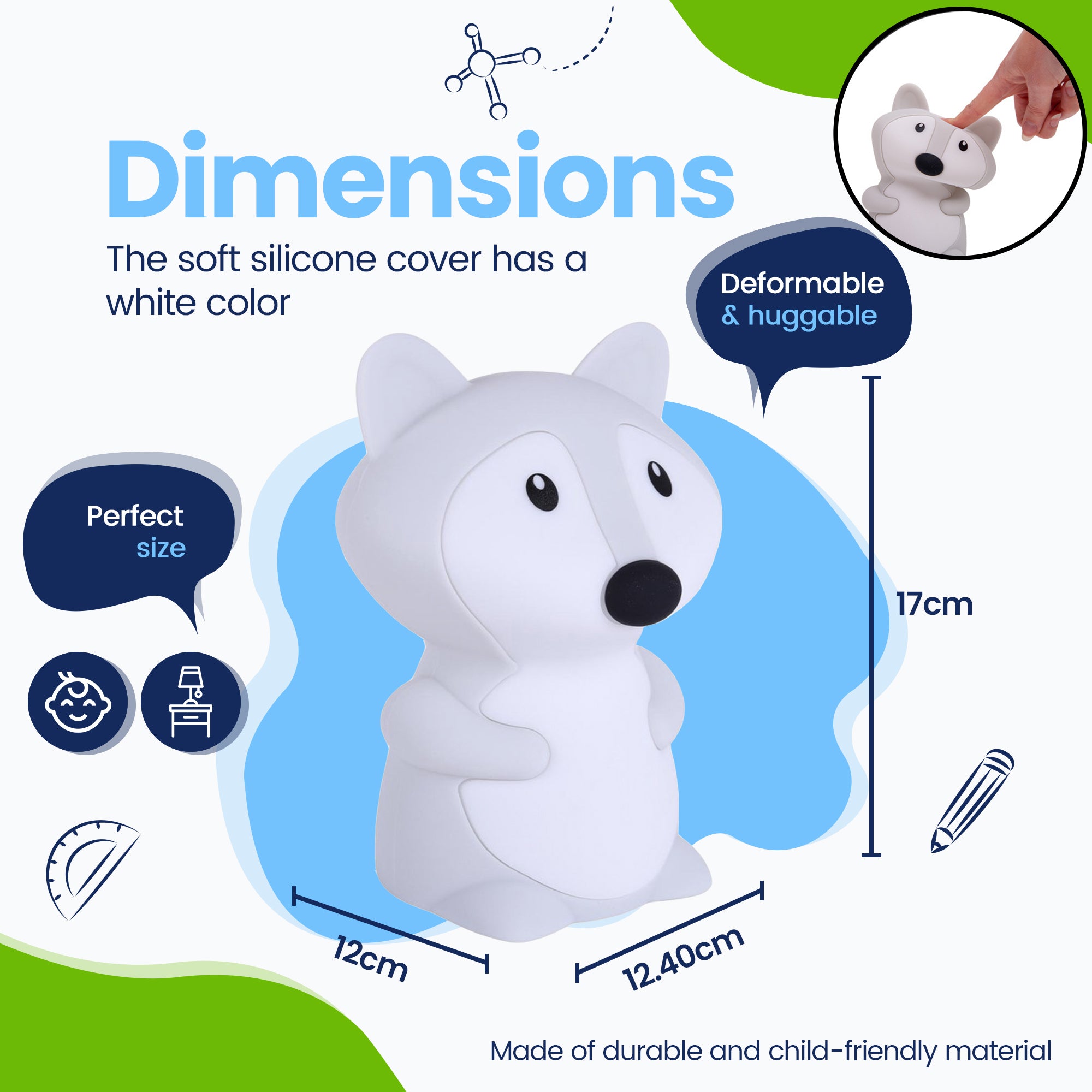 Dimensions Fox Night Lamp - Perfect size - Premium Design - The silicone cover is white in color