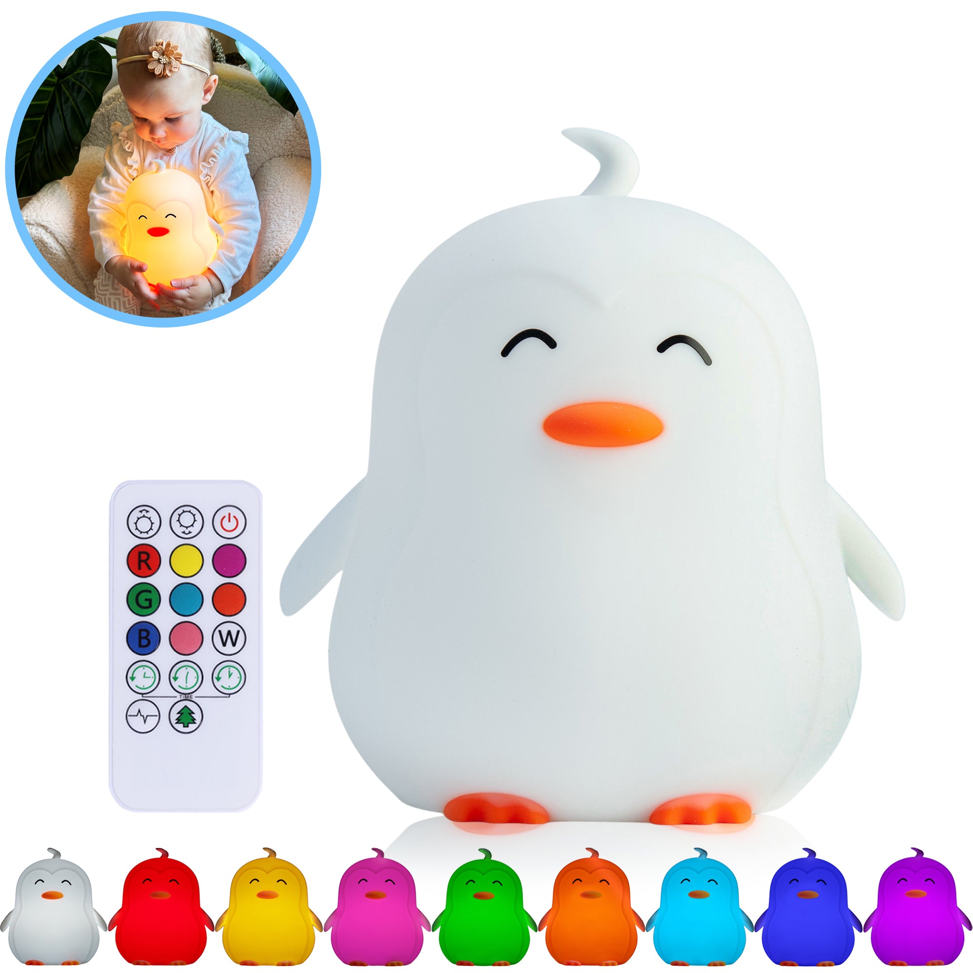 Lâmpada noturna Penguin com controle remoto e função TAP-ON