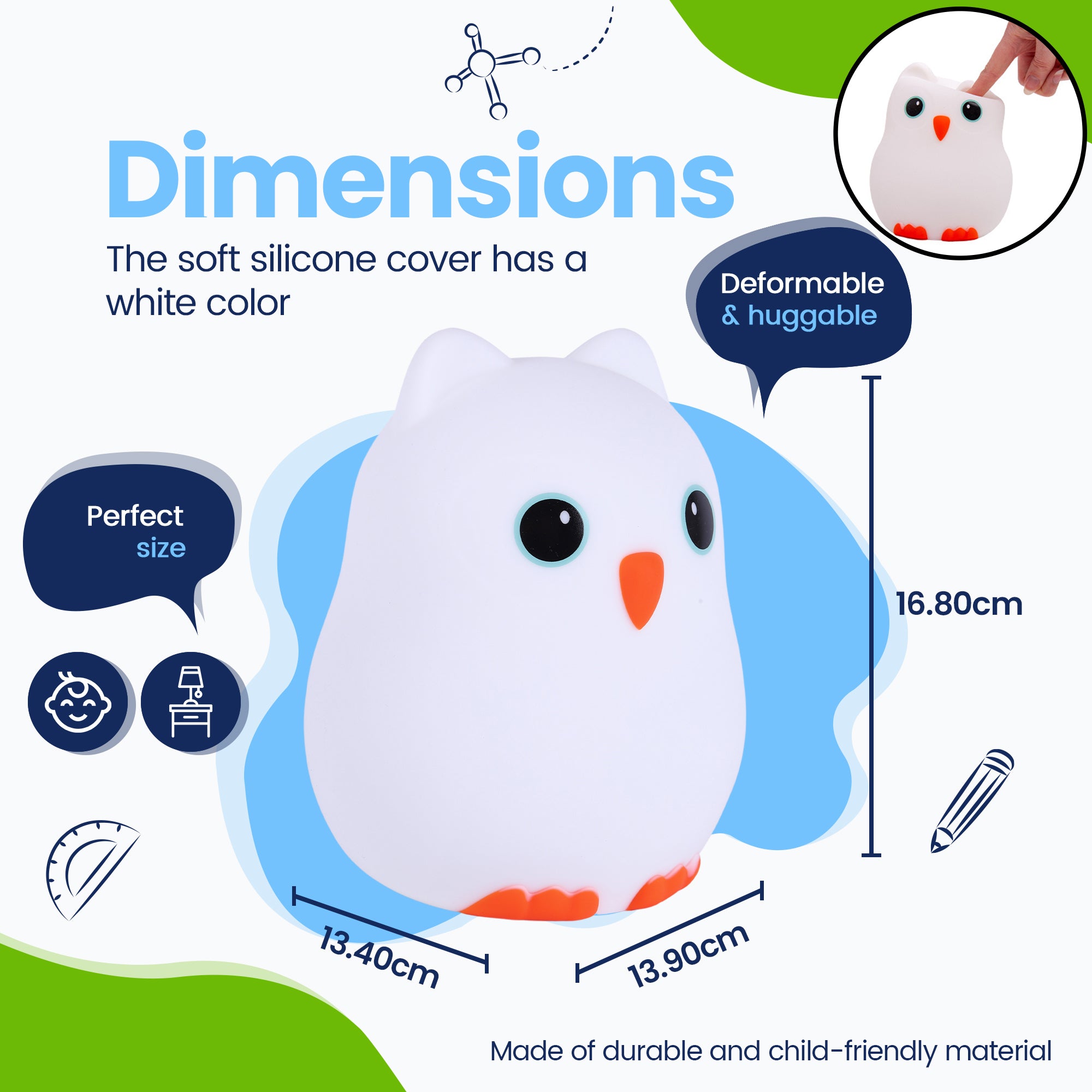 Dimensions Owl Night Lamp - Perfect size - Premium Design - The silicone cover is white in color