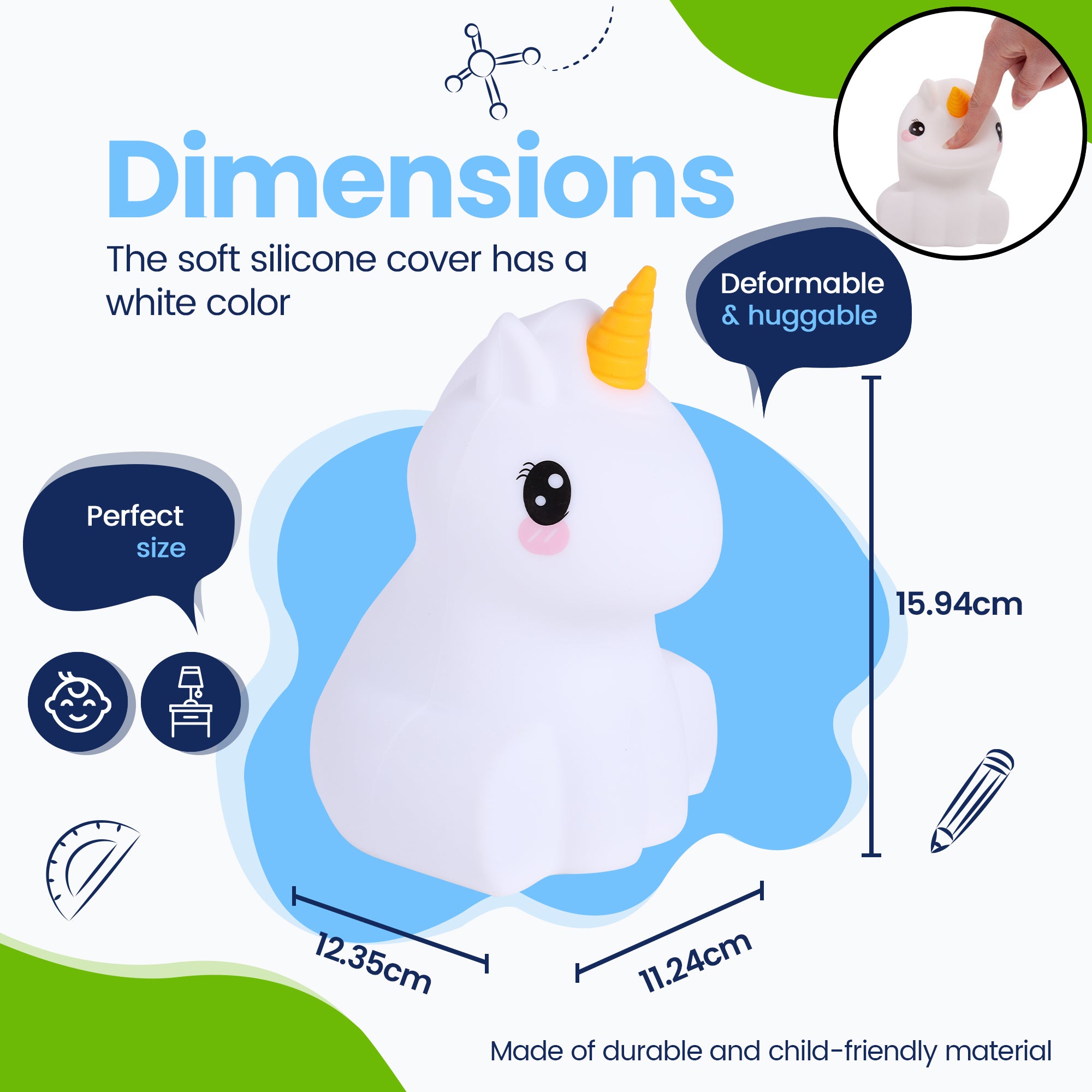 Dimensions Unicorn Night Lamp - Perfect size - Premium Design - The silicone cover is white in color