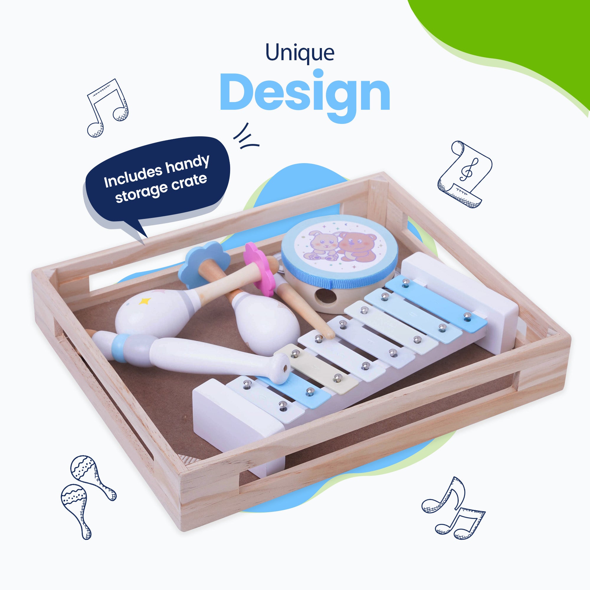 Music set for Children - Unique Design - Includes handy storage crate