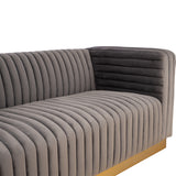 Three Seaters Velvet Sofa With Golden Stainless Steel Square Bottom Frame