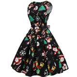 Christmas Series Retro Hepburn Style Cinched Plus Size Printed Dress For Woman