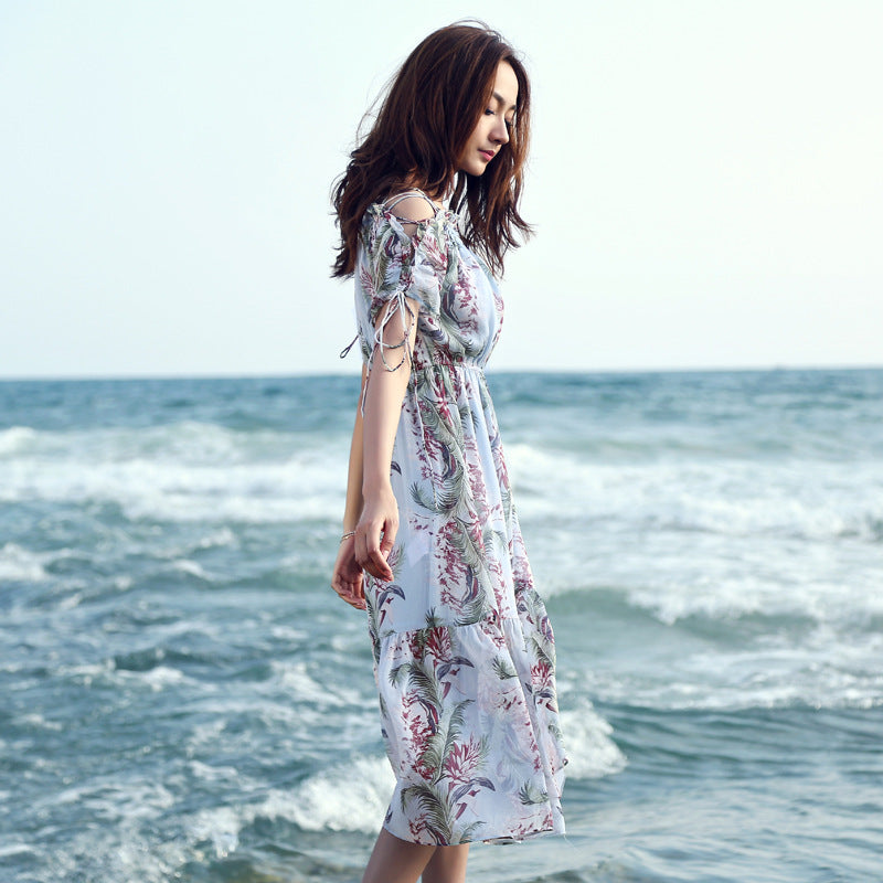 Summer Bohemian Chiffon Printed Dress Female Beach Seaside Vacation Skirt