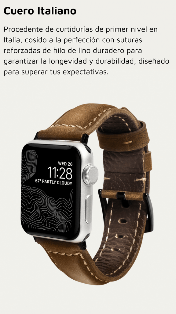 Correa de cuero para apple watch - Procedente de curtidurías de primer nivel en Italia, cosido a la perfección con suturas reforzadas de hilo de lino duradero para garantizar la longevidad y durabilidad, diseñado para superar tus expectativas.