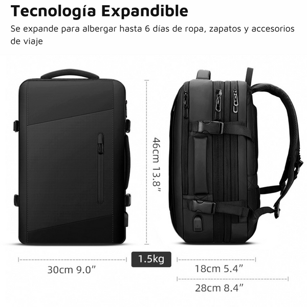 La Mochila Carry-On Pro es una mochila de viaje cómoda y versátil, perfecta para cualquier viaje. Su diseño expansible facilita la tarea de empacar, mientras que las correas para los hombros inspiradas en las bicicletas la mantienen ligera y bien equilibrada en la espalda. Cuenta con un compartimento frontal resistente al agua con una capacidad de 5 litros, una correa de cintura extraíble que se convierte en un bolsillo adicional cuando se retira y un puerto USB integrado para cargar el teléfono u otros dispositivos desde un banco de energía (cable incluido).