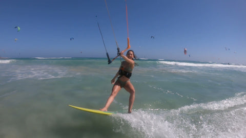 Lisette Schoots - kitesurfing girl on waveboard on Sal, Cape Verde