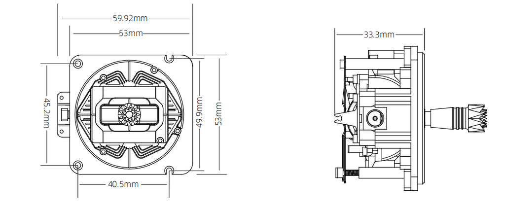 AG01 CNC Hall Gimbal (HOLLOW SHAFT Version） Size