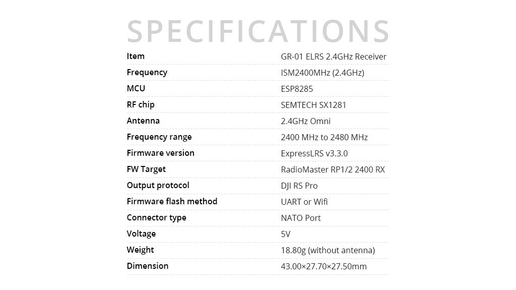 GR-01 ExpressLRS 2.4GHz Receiver for DJI RS Camera Gimbals