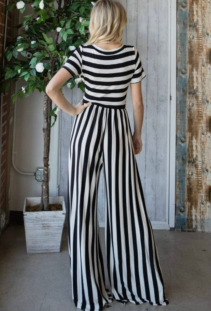 striped flare jumpsuit