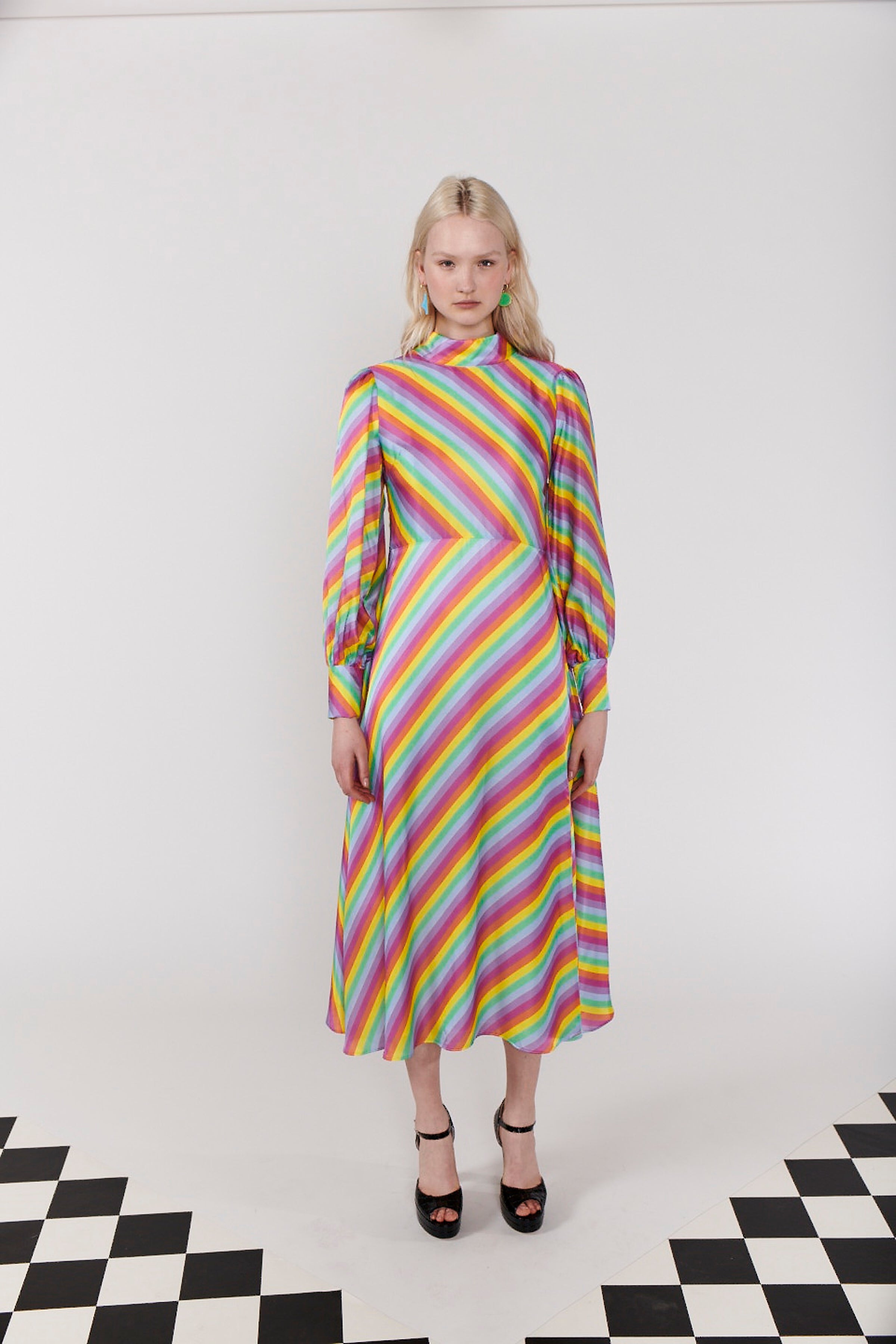 Nessie Prism Stripe Midi Dress – Olivia Rubin