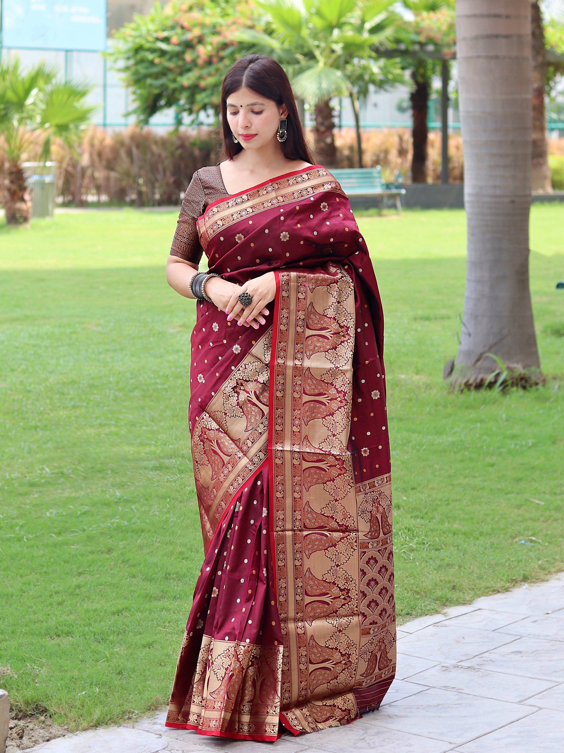 Buy Cerise Pink Banarasi Saree online-Karagiri