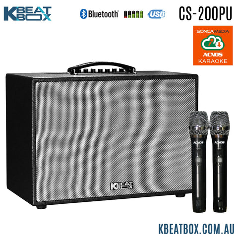 KBeatBox CS-200PU [500W RMS / 300W PMPO] Karaoke Powered Speaker System + 2 Wireless Mic's + Karaoke Cloud App - Karaoke Home Entertainment