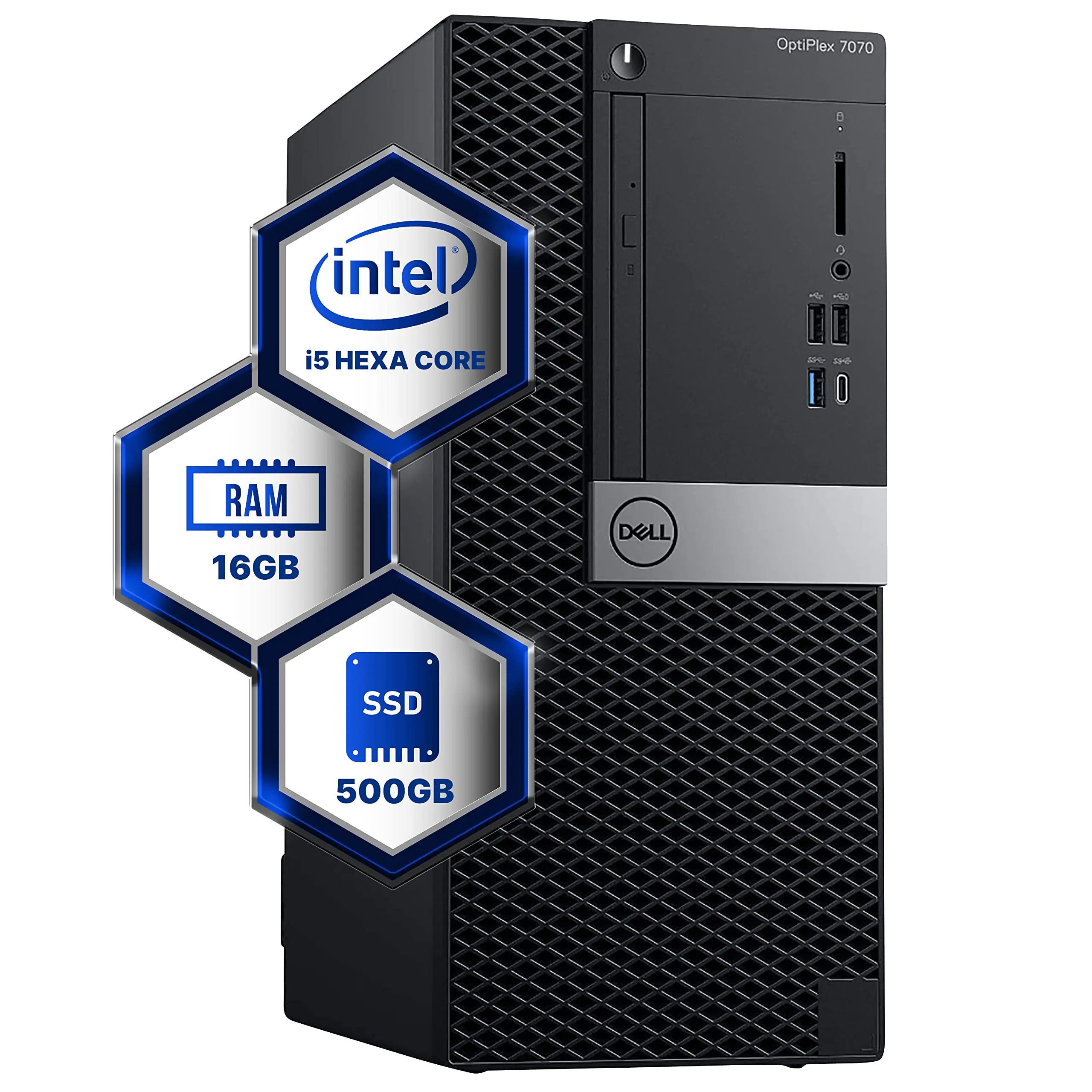 Dell Optiplex 7070 Tower Desktop Computer | Hexa Core Intel i5 (3.2) | 16GB DDR4 RAM | 500GB SSD Solid State | Windows 11 Professional | Home or Office PC (Renewed)