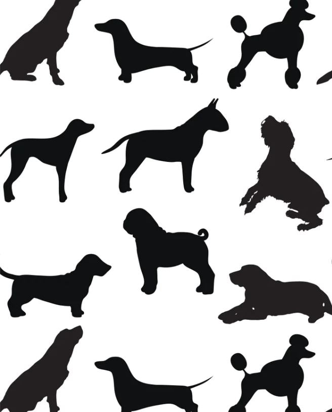 wallcoverings with pattern of different dog shadows on white background