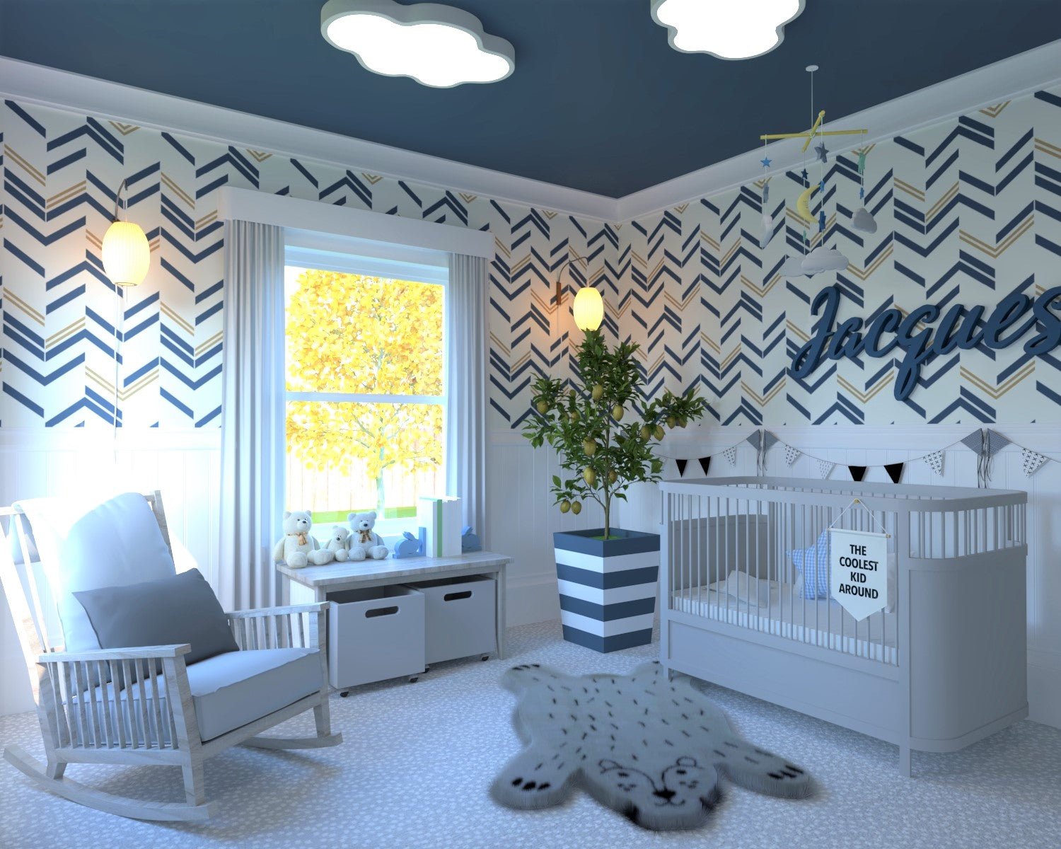 interior design of a boy's nursery room by rocabu designs