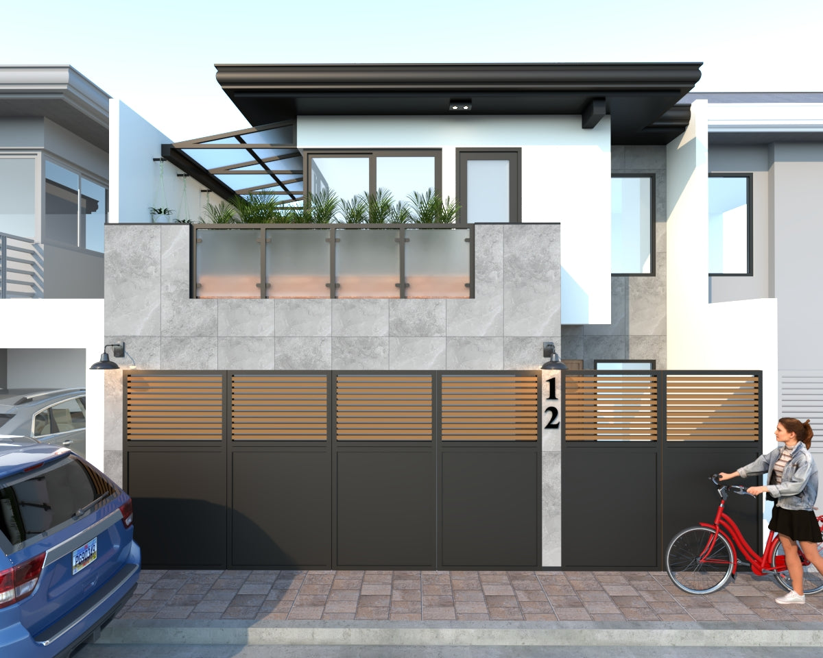 renderings of the new 2 storey house facade showing new finishes and materials
