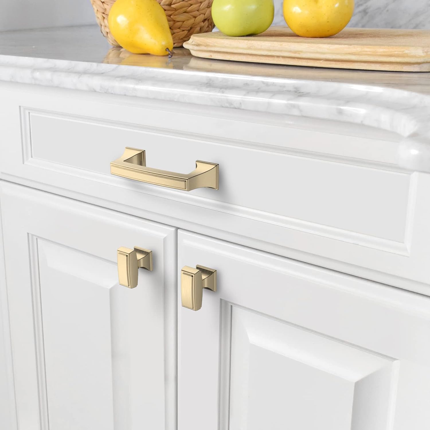 Brushed Brass Cabinet Pulls 3 Inch(76mm) Hole Center Cabinet Hardware Kitchen Cabinet Handles for Bathroom Gold Drawer Pulls Dresser Pulls